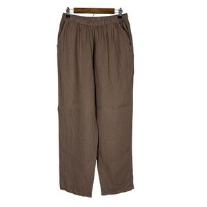 Match Point Pull On Linen Pants Women's Size M Wide Leg Lagenlook Elastic Waist